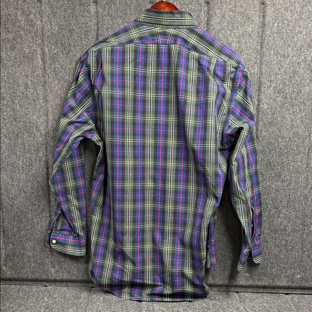 Lands' End Men's Casual Plaid Shirt - Green and Blue - Picture 4 of 6